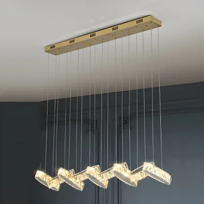 Modern Gold Crystal Linear Pendant Light for Kitchen Image - 2