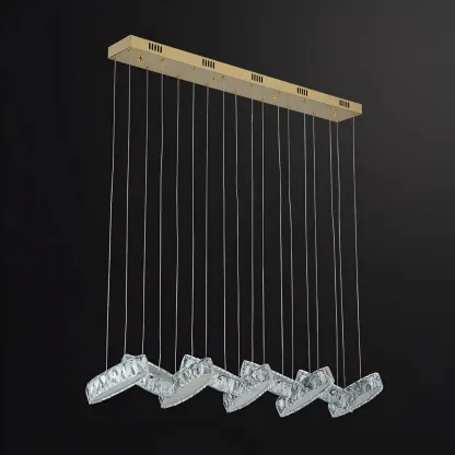 Modern Gold Crystal Linear Pendant Light for Kitchen Image - 11