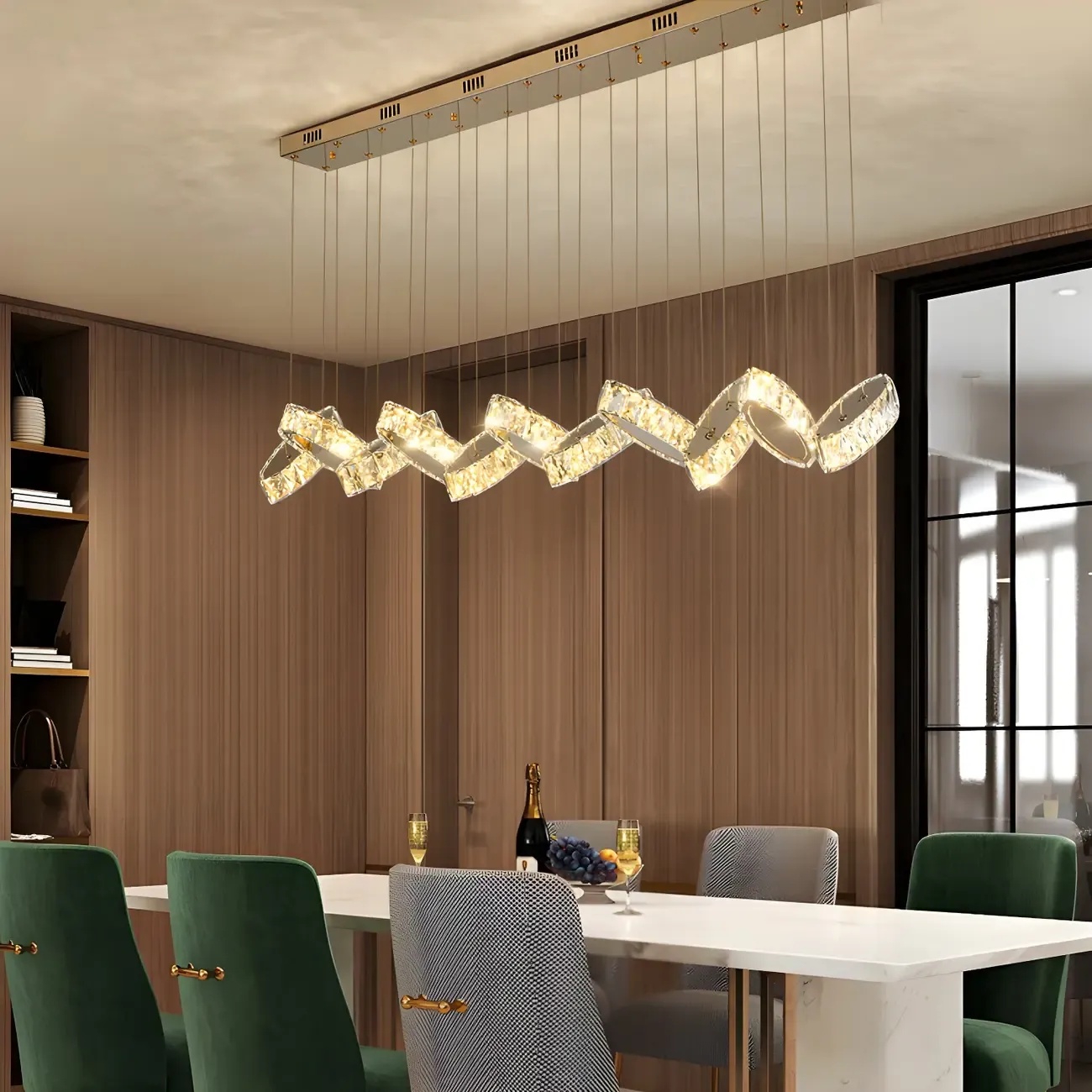 Modern Gold Crystal Linear Pendant Light for Kitchen Image - 8