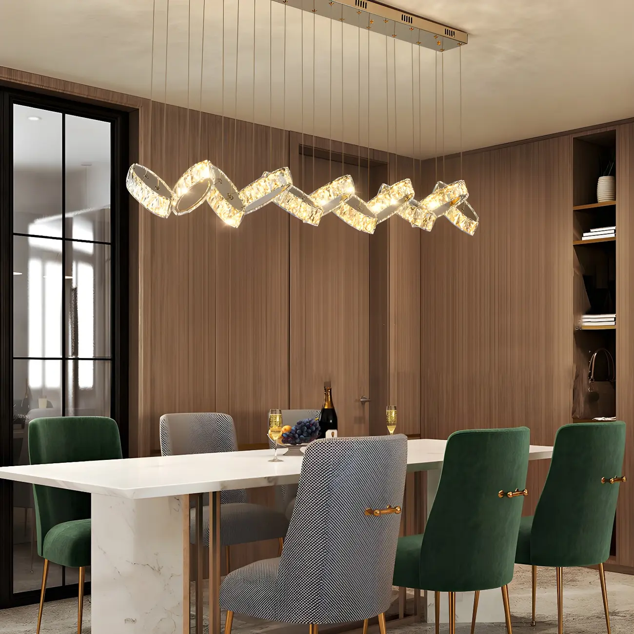 Modern Gold Crystal Linear Pendant Light for Kitchen Image - 15 | homeyfad