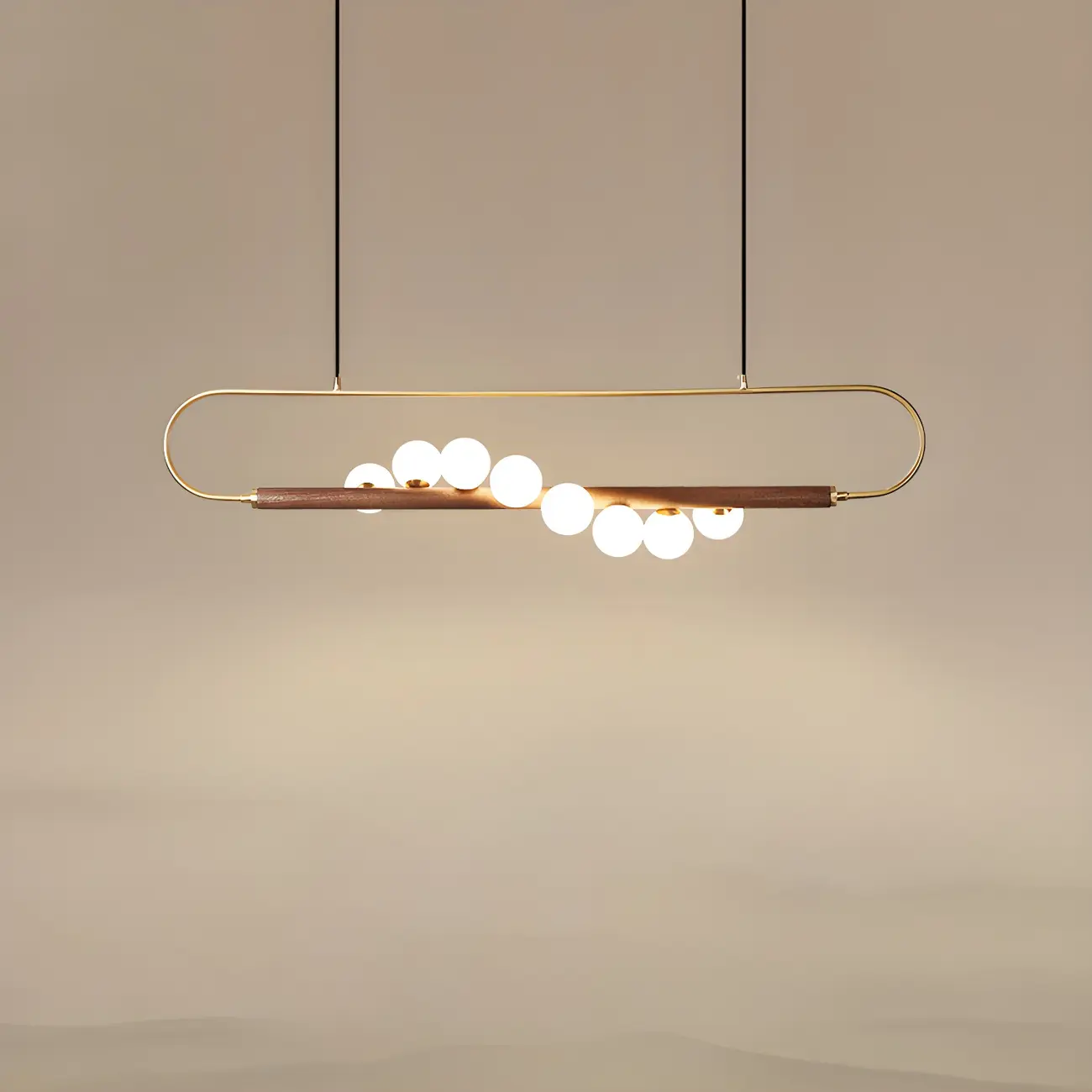 Modern Brass Wood Linear Island Pendant Light Image - 3 | homeyfad