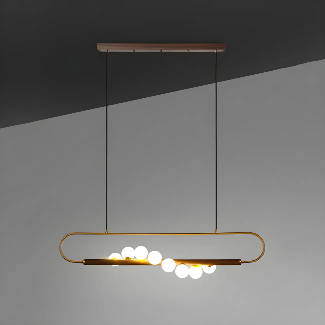 Modern Brass Wood Linear Island Pendant Light Image - 5 | homeyfad