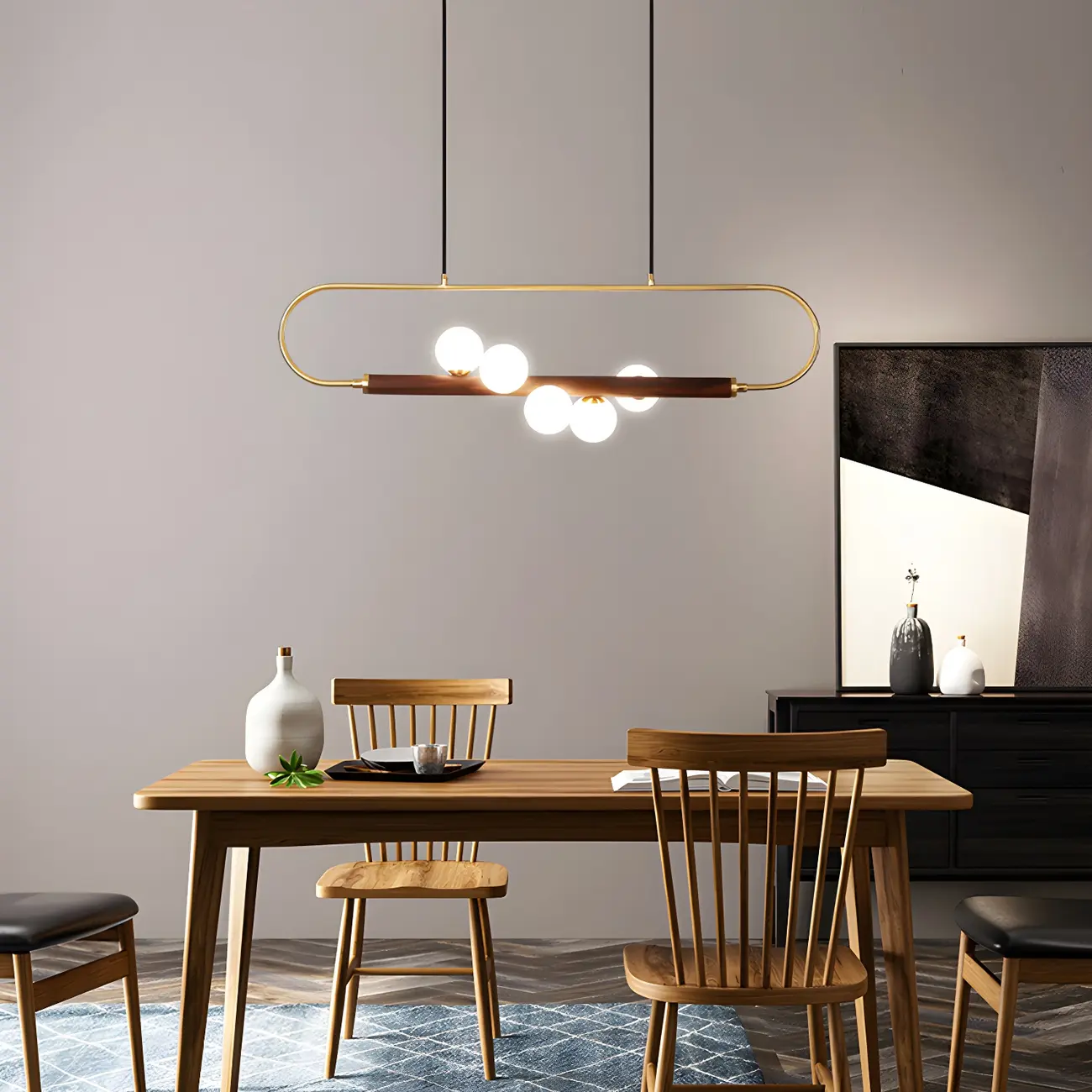 Modern Brass Wood Linear Island Pendant Light Image - 6 | homeyfad
