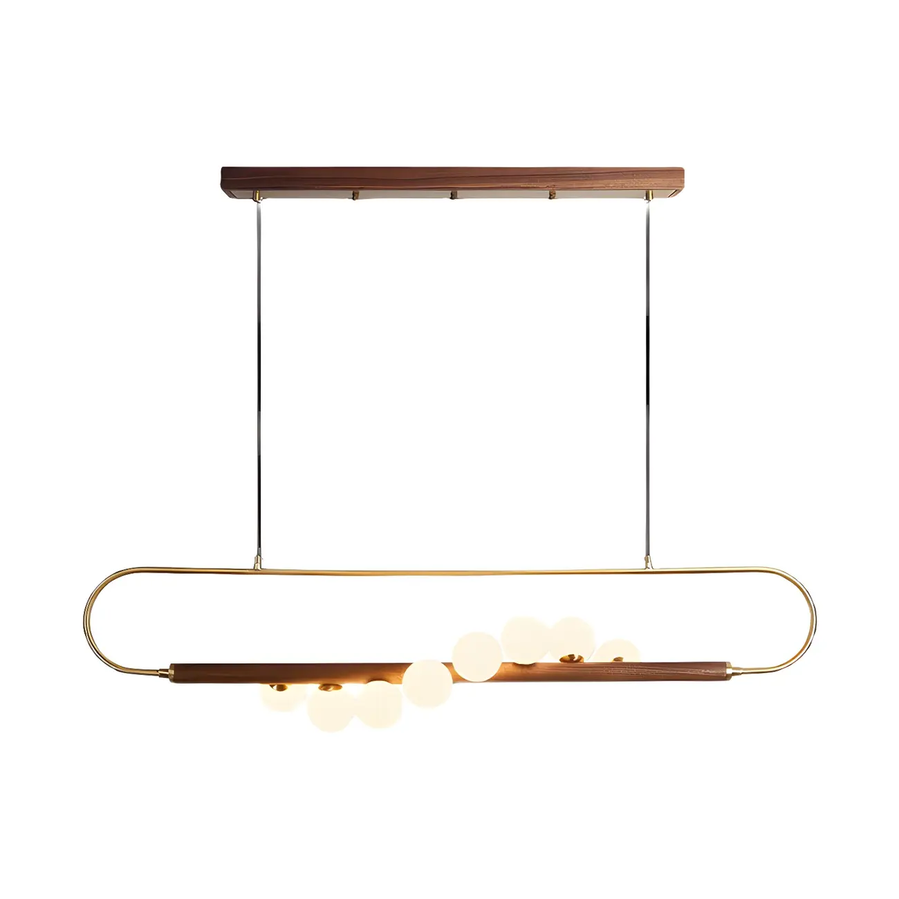 Modern Brass Wood Linear Island Pendant Light Image - 7 | homeyfad