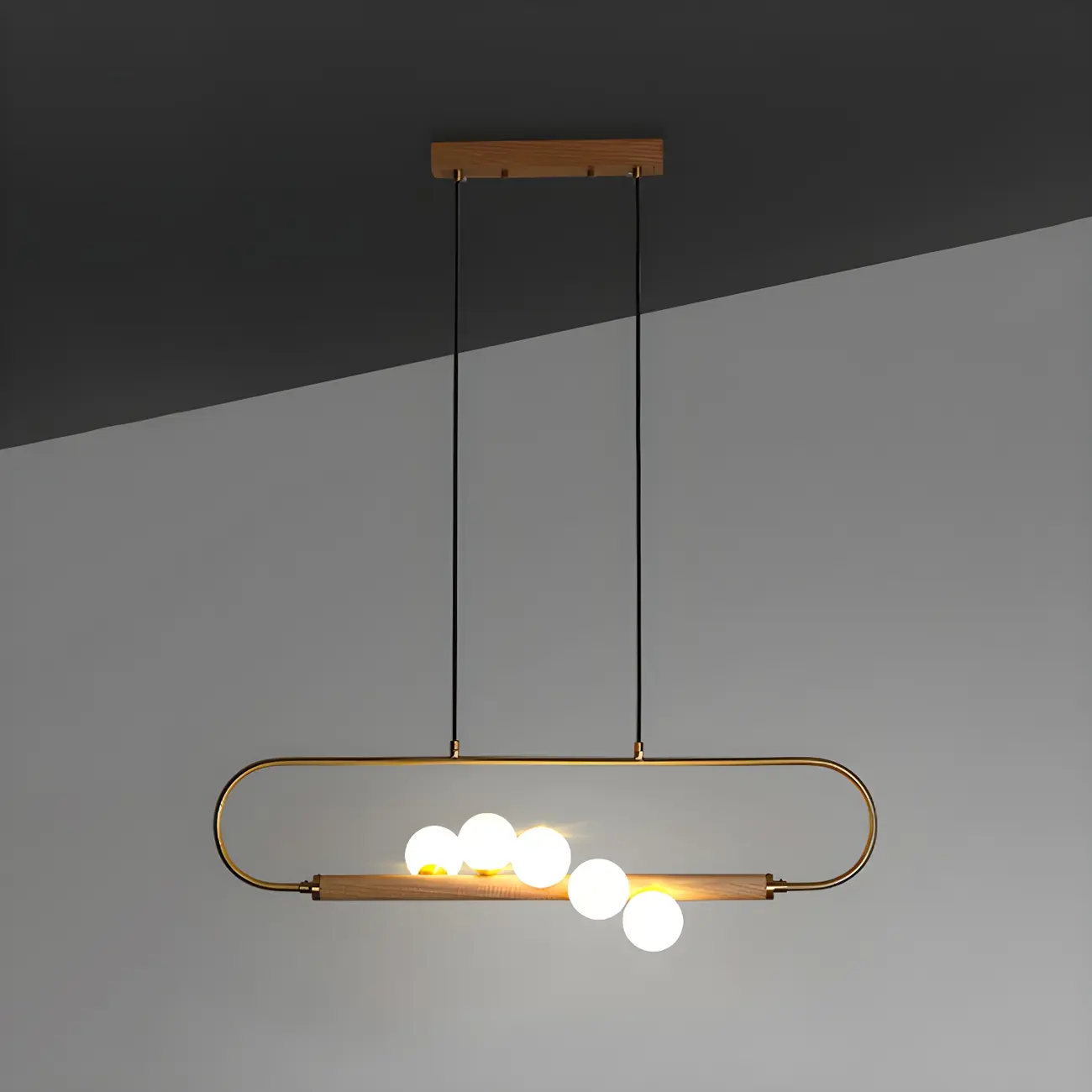 Modern Brass Wood Linear Island Pendant Light Image - 2 | homeyfad