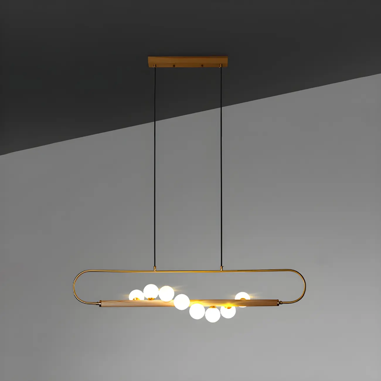 Modern Brass Wood Linear Island Pendant Light Image - 9 | homeyfad