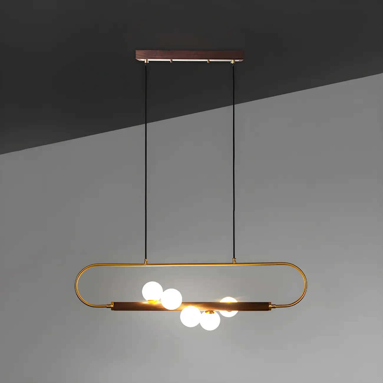 Modern Brass Wood Linear Island Pendant Light Image - 10 | homeyfad