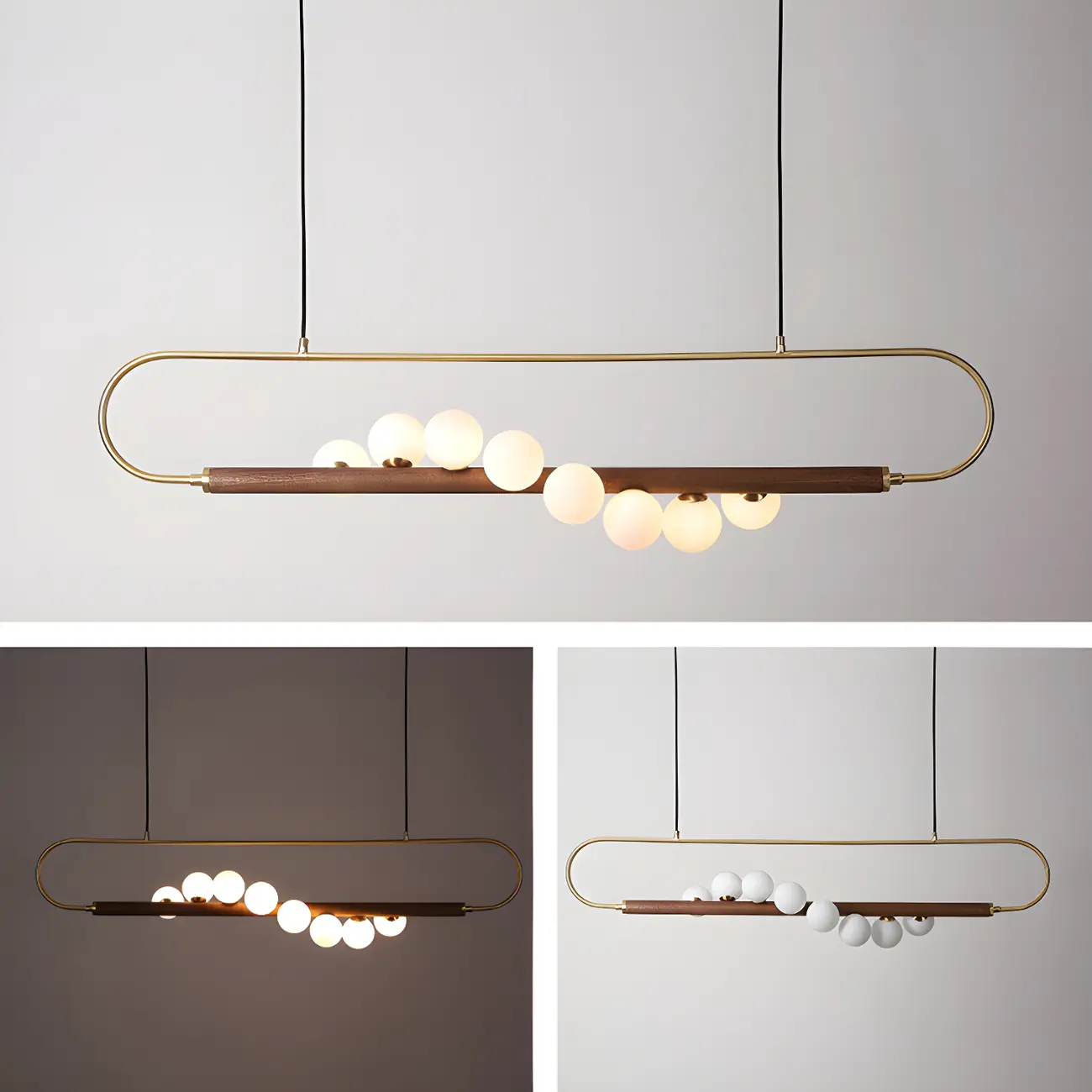 Modern Brass Wood Linear Island Pendant Light Image - 11 | homeyfad