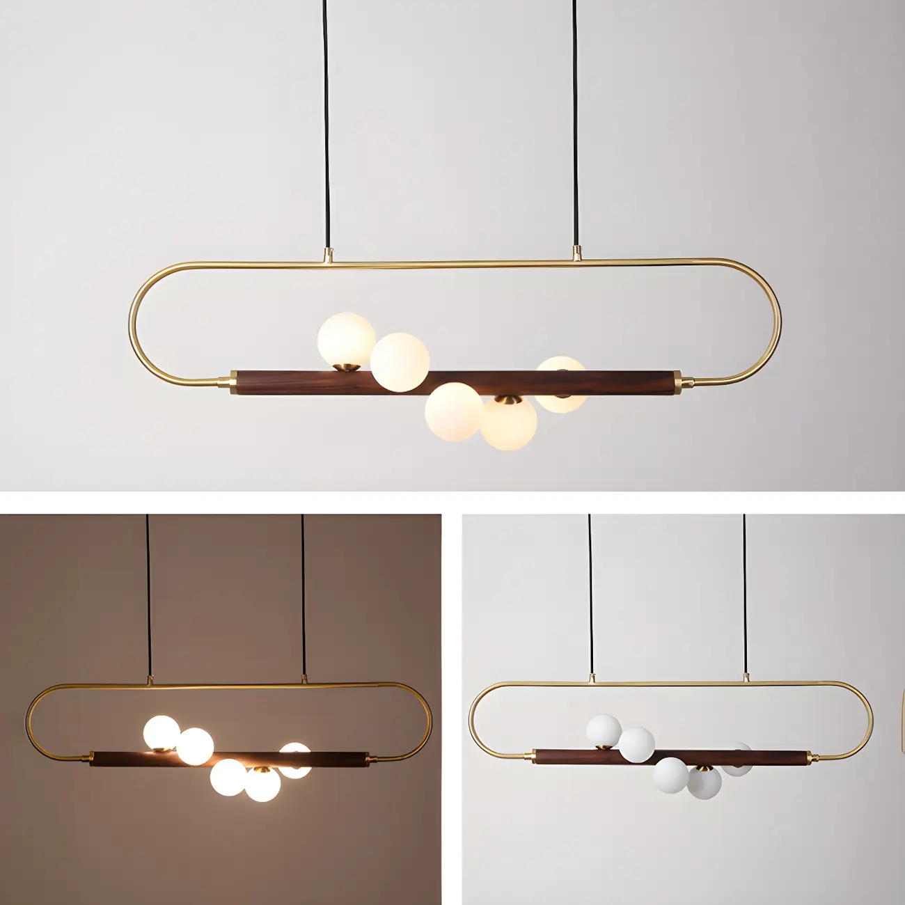 Modern Brass Wood Linear Island Pendant Light Image - 12 | homeyfad