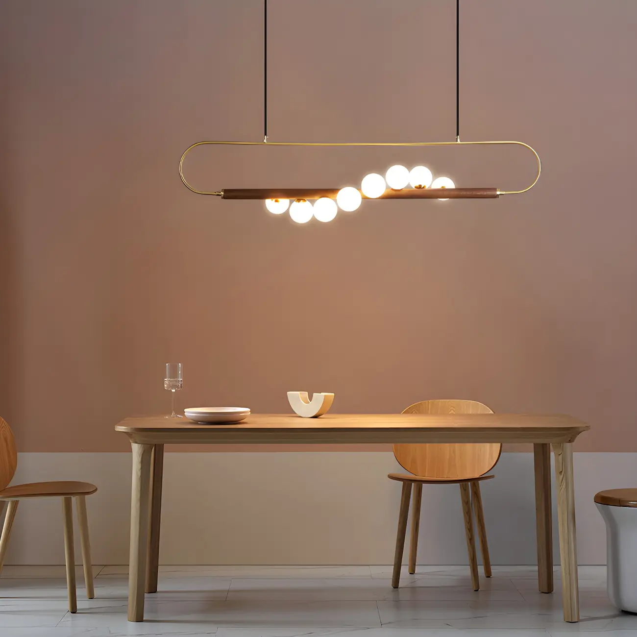 Modern Brass Wood Linear Island Pendant Light Image - 15 | homeyfad