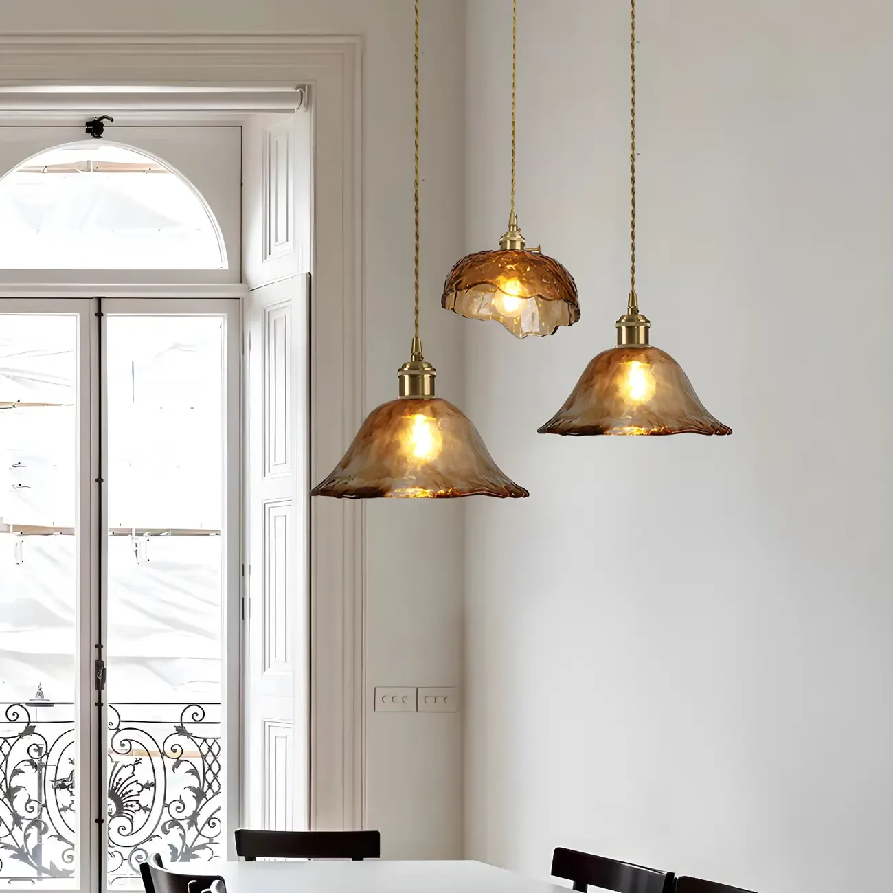 Adjustable Amber Glass Geometric Kitchen Pendant Lighting Image - 1