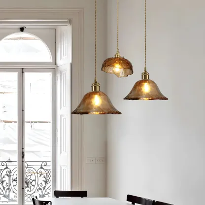 Adjustable Amber Glass Geometric Kitchen Pendant Lighting Image - 1