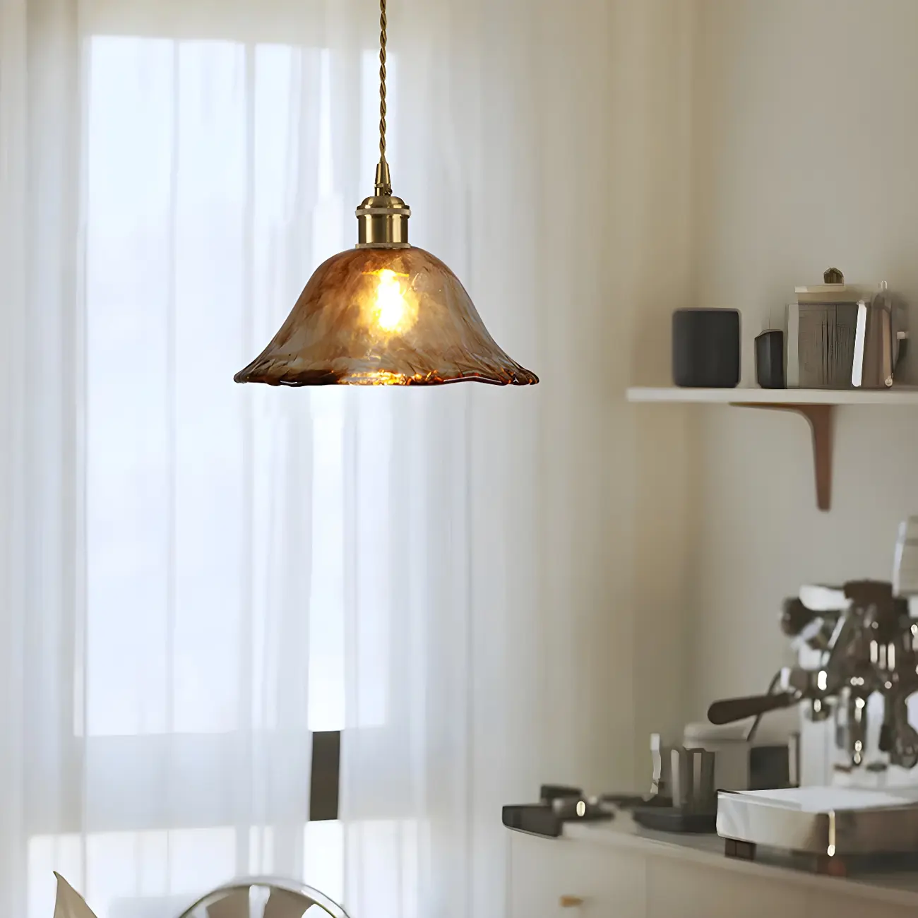 Adjustable Amber Glass Geometric Kitchen Pendant Lighting Image - 2 | homeyfad