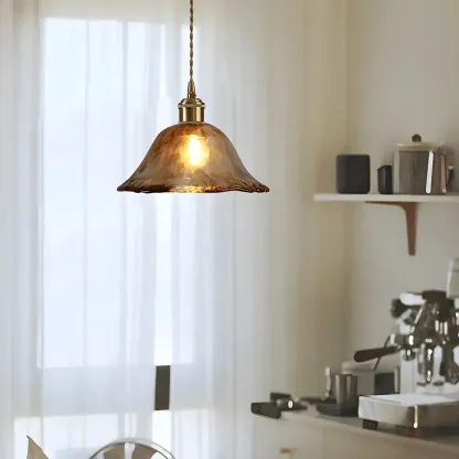 Adjustable Amber Glass Geometric Kitchen Pendant Lighting Image - 2