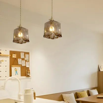 Adjustable Amber Glass Geometric Kitchen Pendant Lighting Image - 4