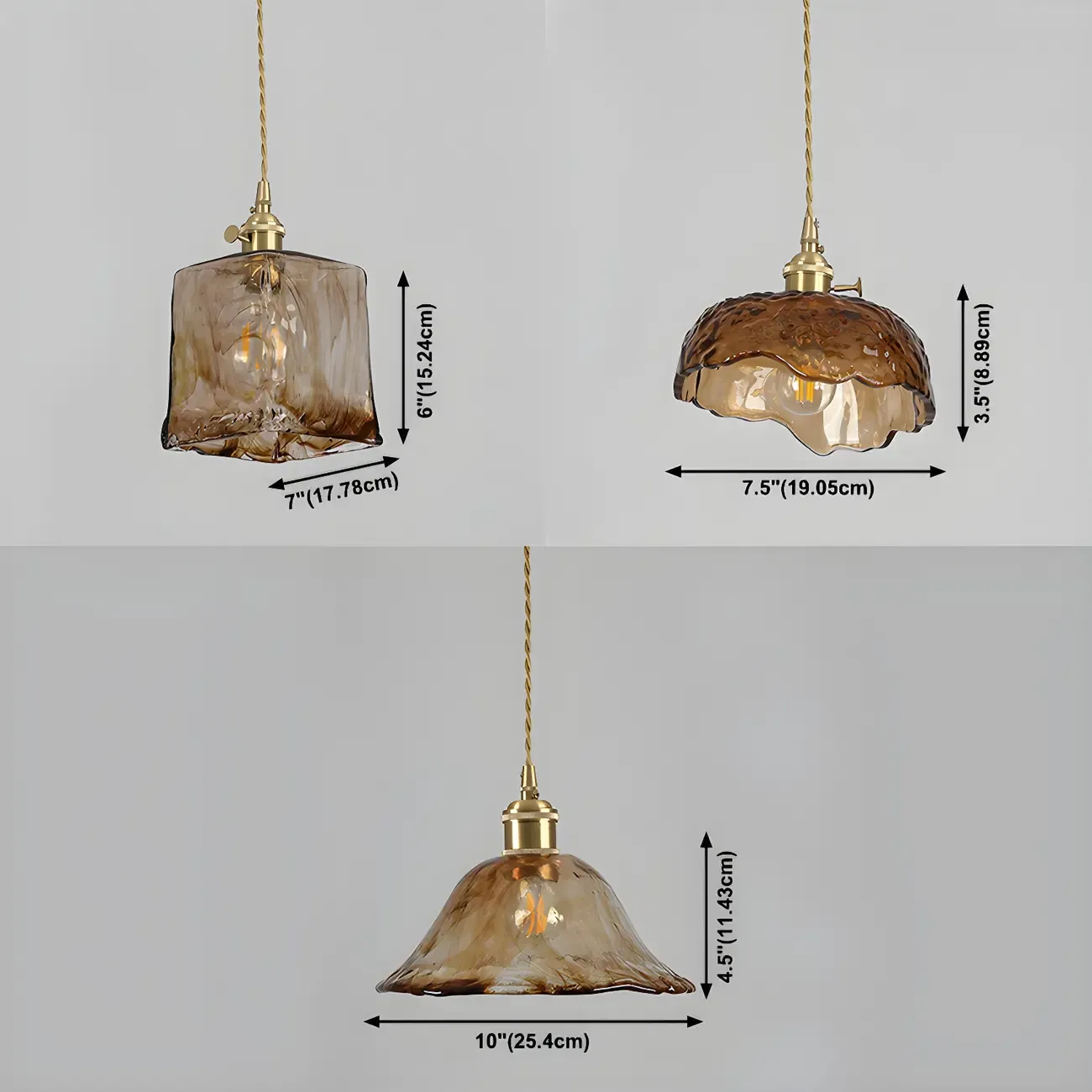 Adjustable Amber Glass Geometric Kitchen Pendant Lighting Image - 6