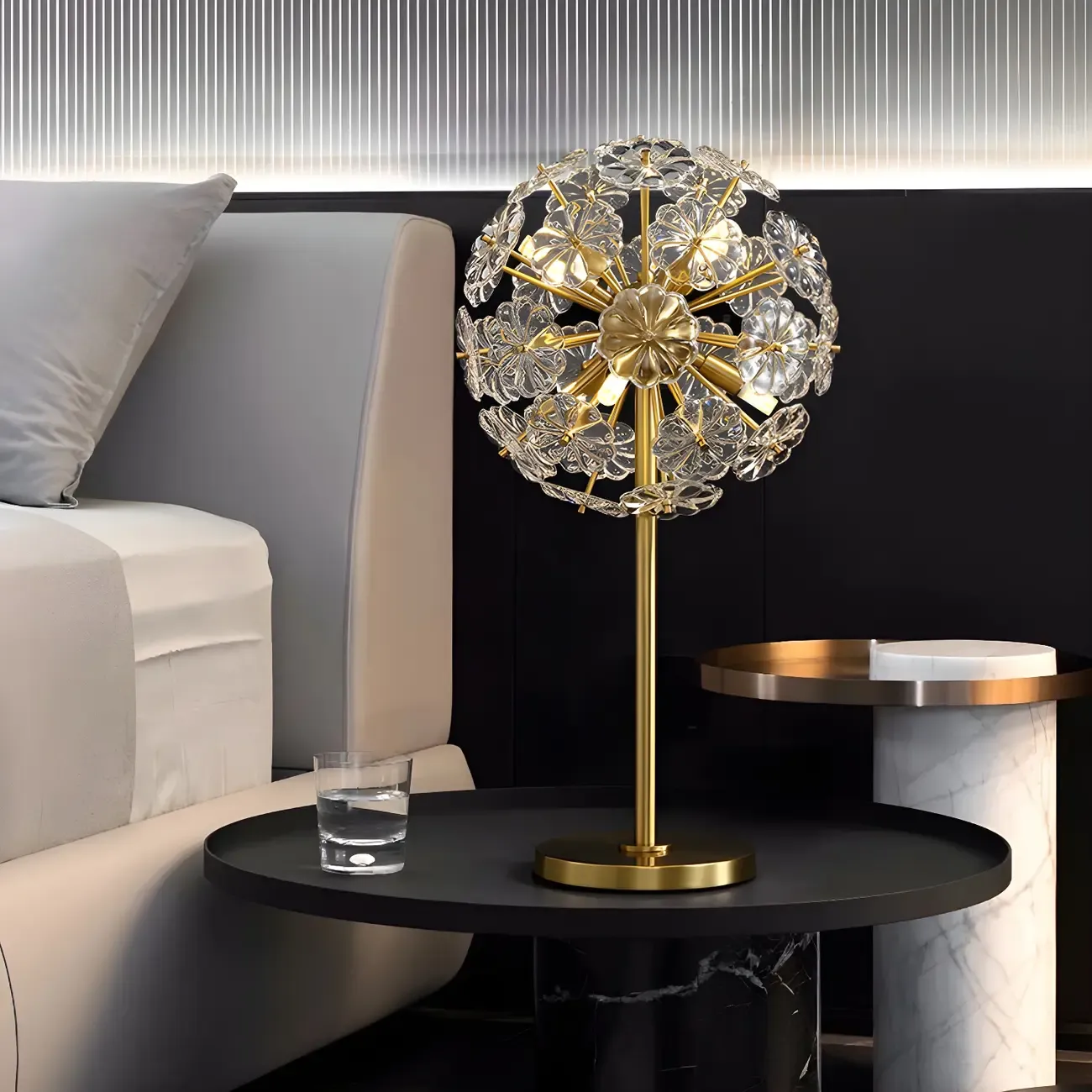 Modern Luxury Gold Flower Shape Crystal Table Lamp Image - 2