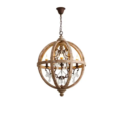 Rustic Wooden 3-Light Orb Candelabra with Crystal Deco Image - 8