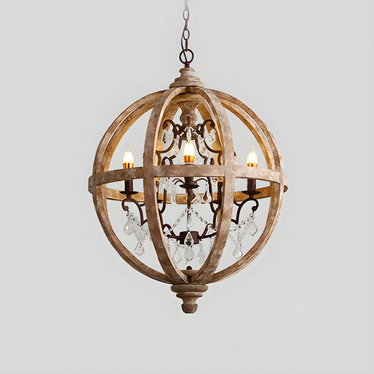 Rustic Wooden 3-Light Orb Candelabra with Crystal Deco Image - 9 | homeyfad