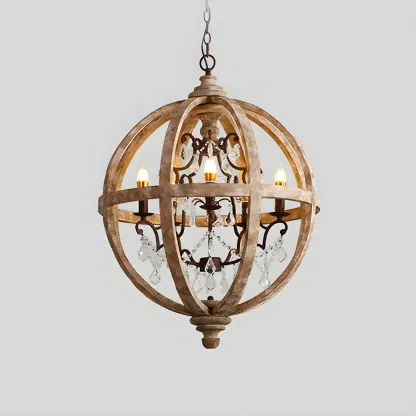 Rustic Wooden 3-Light Orb Candelabra with Crystal Deco Image - 9