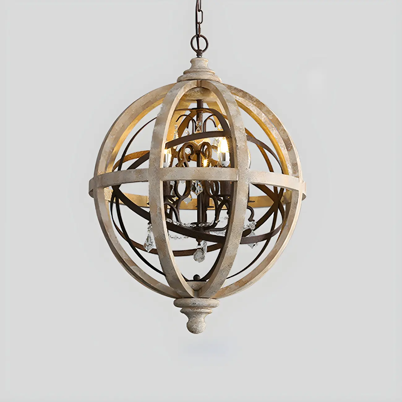 Rustic Wooden 3-Light Orb Candelabra with Crystal Deco Image - 10 | homeyfad