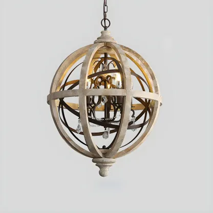 Rustic Wooden 3-Light Orb Candelabra with Crystal Deco Image - 10