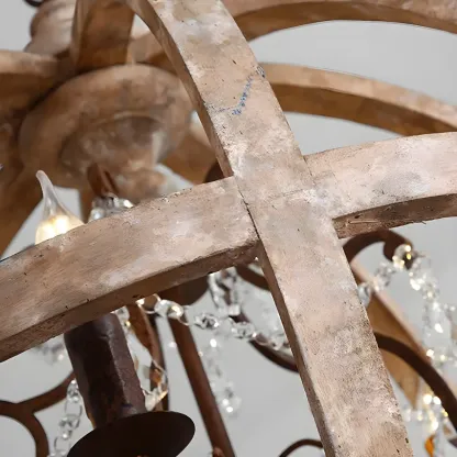 Rustic Wooden 3-Light Orb Candelabra with Crystal Deco Image - 13