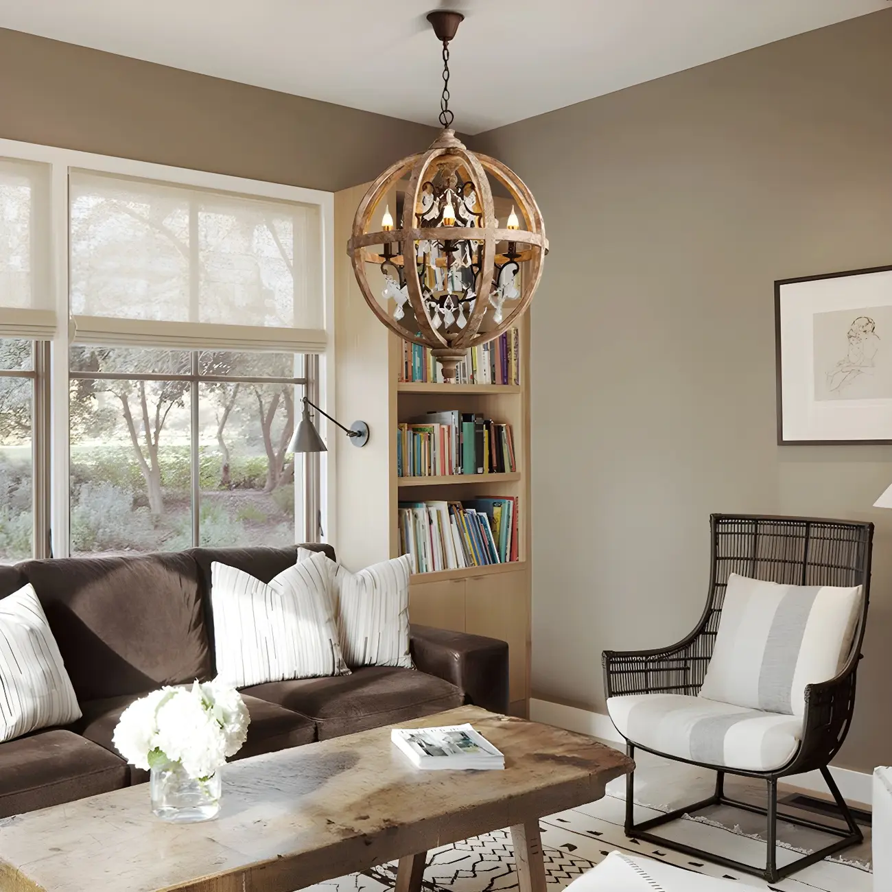 Rustic Wooden 3-Light Orb Candelabra with Crystal Deco Image - 5 | homeyfad