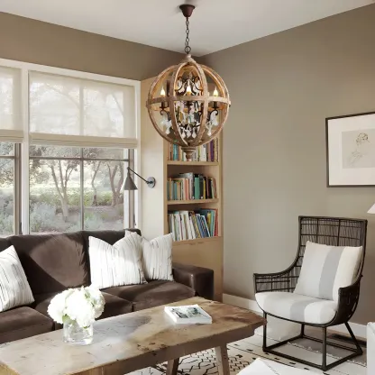 Rustic Wooden 3-Light Orb Candelabra with Crystal Deco Image - 5