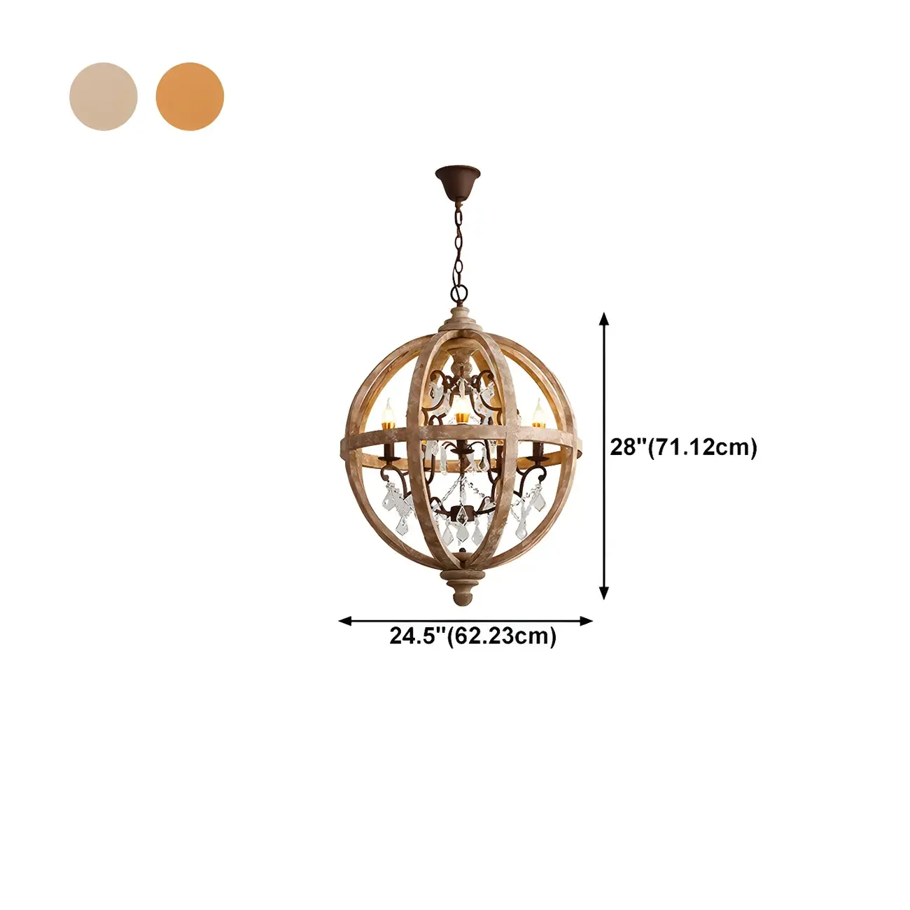 Rustic Wooden 3-Light Orb Candelabra with Crystal Deco #size