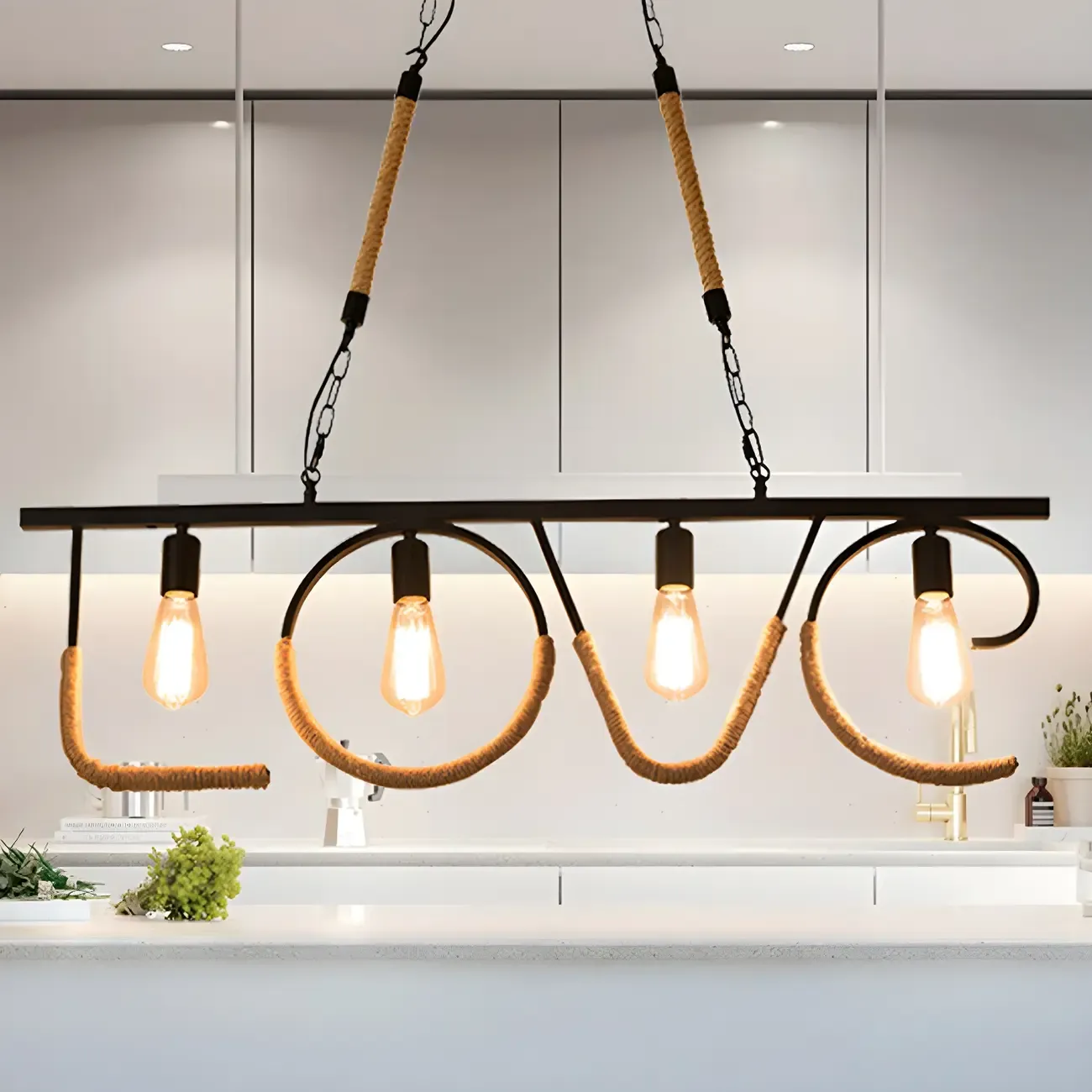 Industrial Metal LOVE Design Island Pendant Light Image - 2