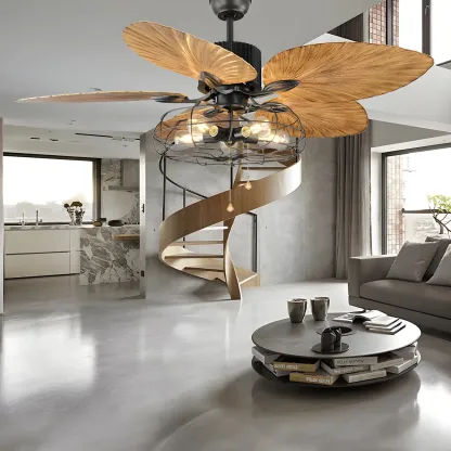 Industrial Black Indoor Ceiling Fan with Light for Living Room