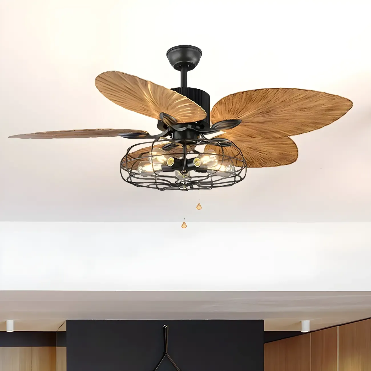 Industrial Black Indoor Ceiling Fan with Light for Living Room
