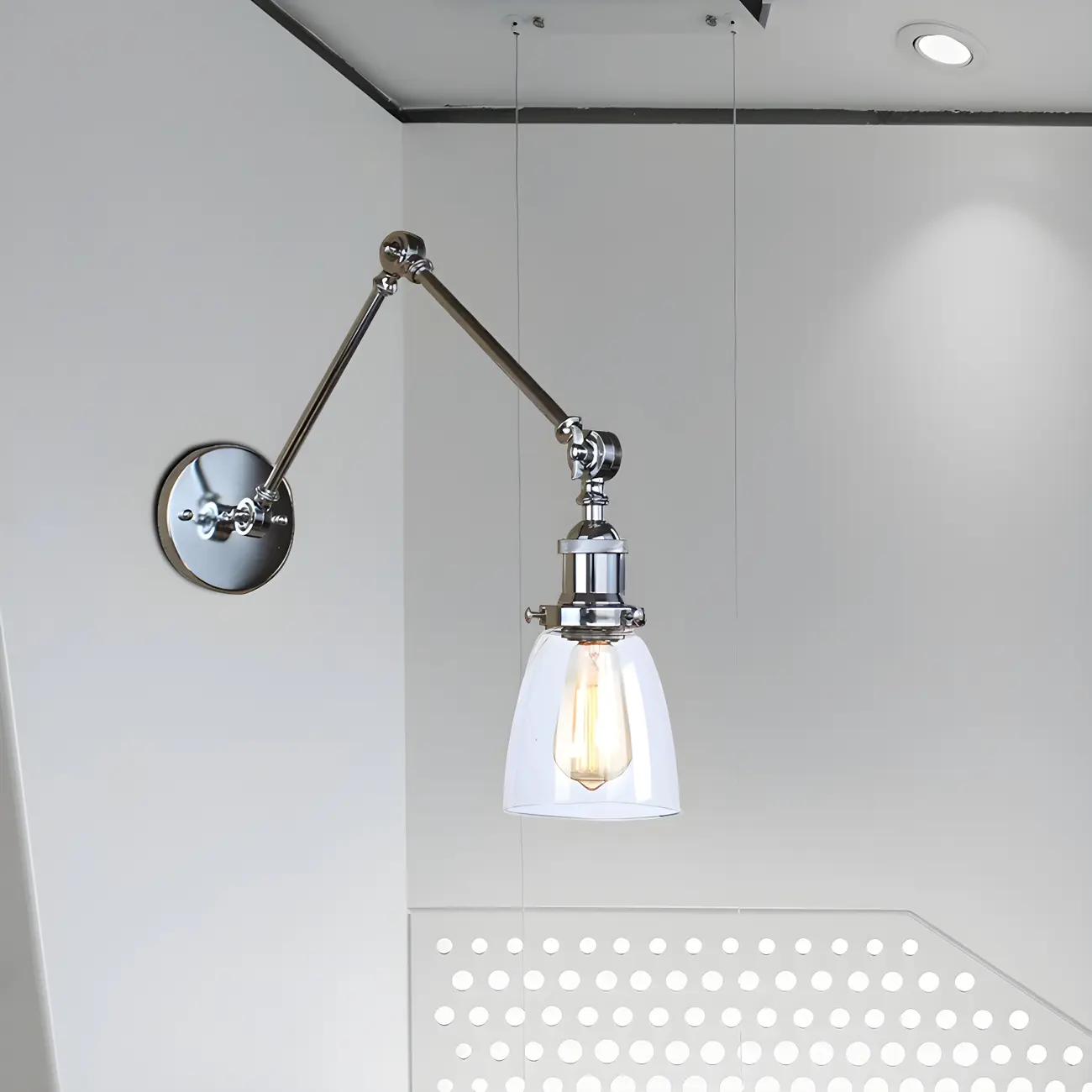 Glass Tapered Shade Industrial Swing Arm Wall Light Image - 2 | homeyfad