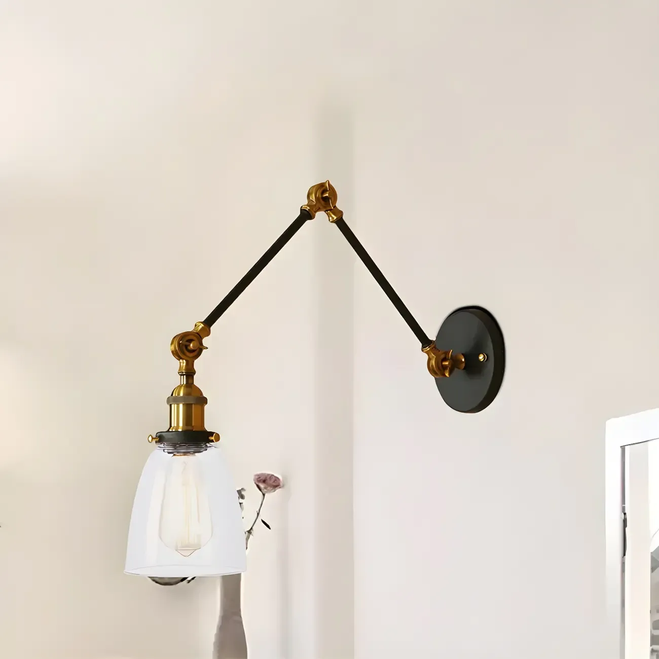 Glass Tapered Shade Industrial Swing Arm Wall Light Image - 9
