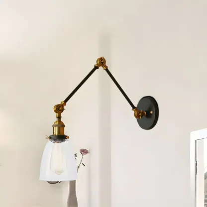 Glass Tapered Shade Industrial Swing Arm Wall Light Image - 9