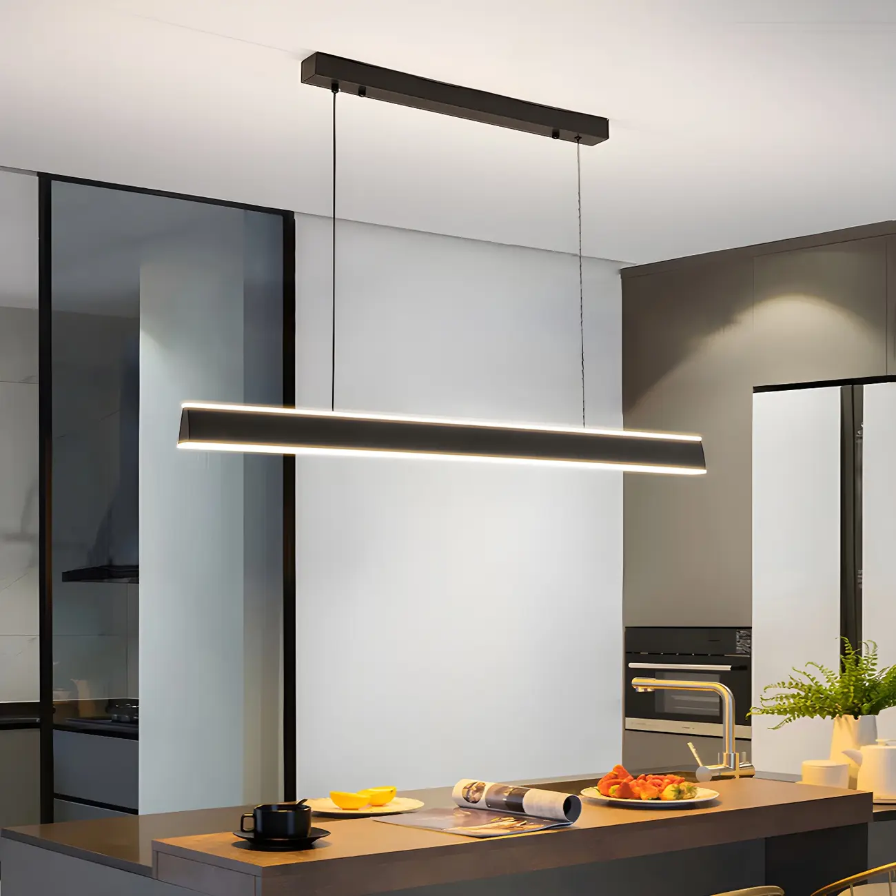 Simple Metal Linear LED Pendant Light for Kitchen Image - 1 | homeyfad