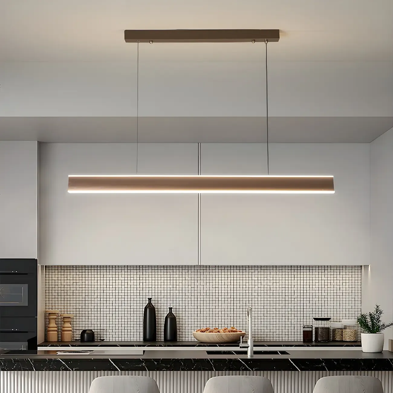 Simple Metal Linear LED Pendant Light for Kitchen Image - 5