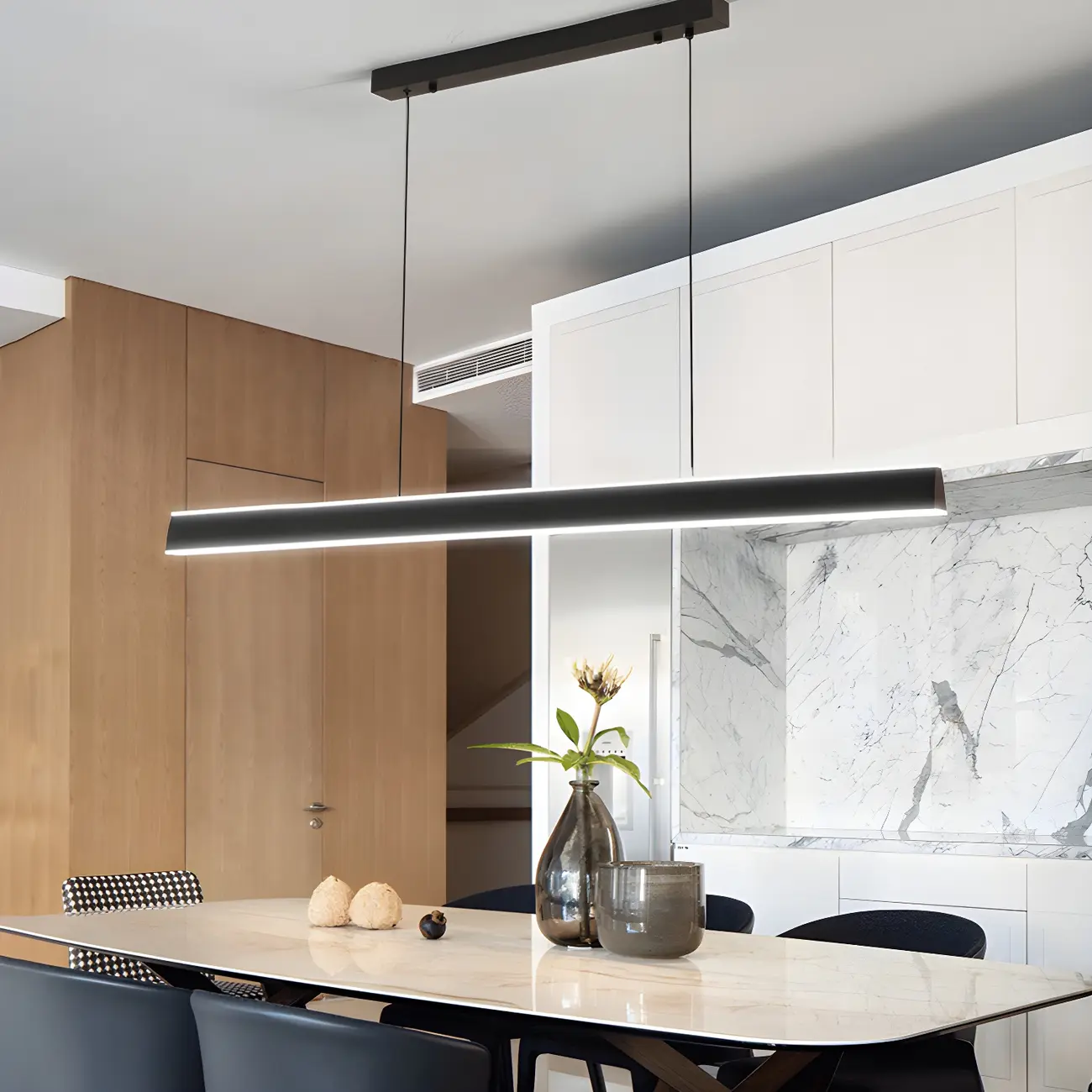 Simple Metal Linear LED Pendant Light for Kitchen Image - 2 | homeyfad