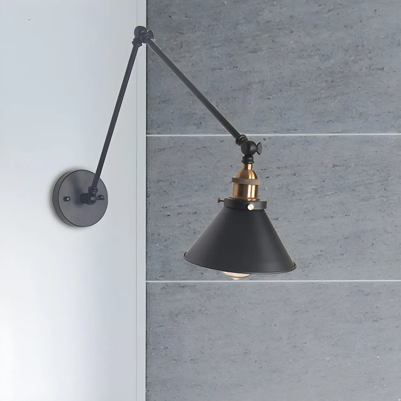 Cone Shade Metal Retro Swing Arm Wall Light Image - 3 | homeyfad