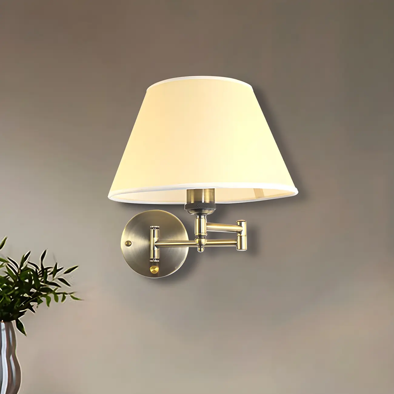 Classic White Fabric Shade Swing Arm Wall Light Image - 4 | homeyfad