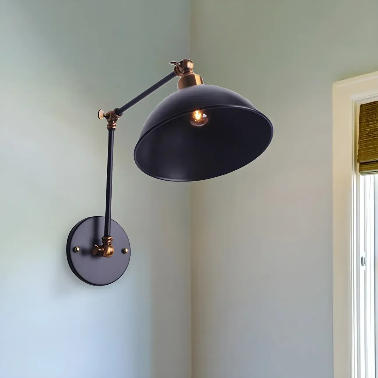 Vintage Black Metal Swing Arm Wall Sconce for Stairway Image - 2