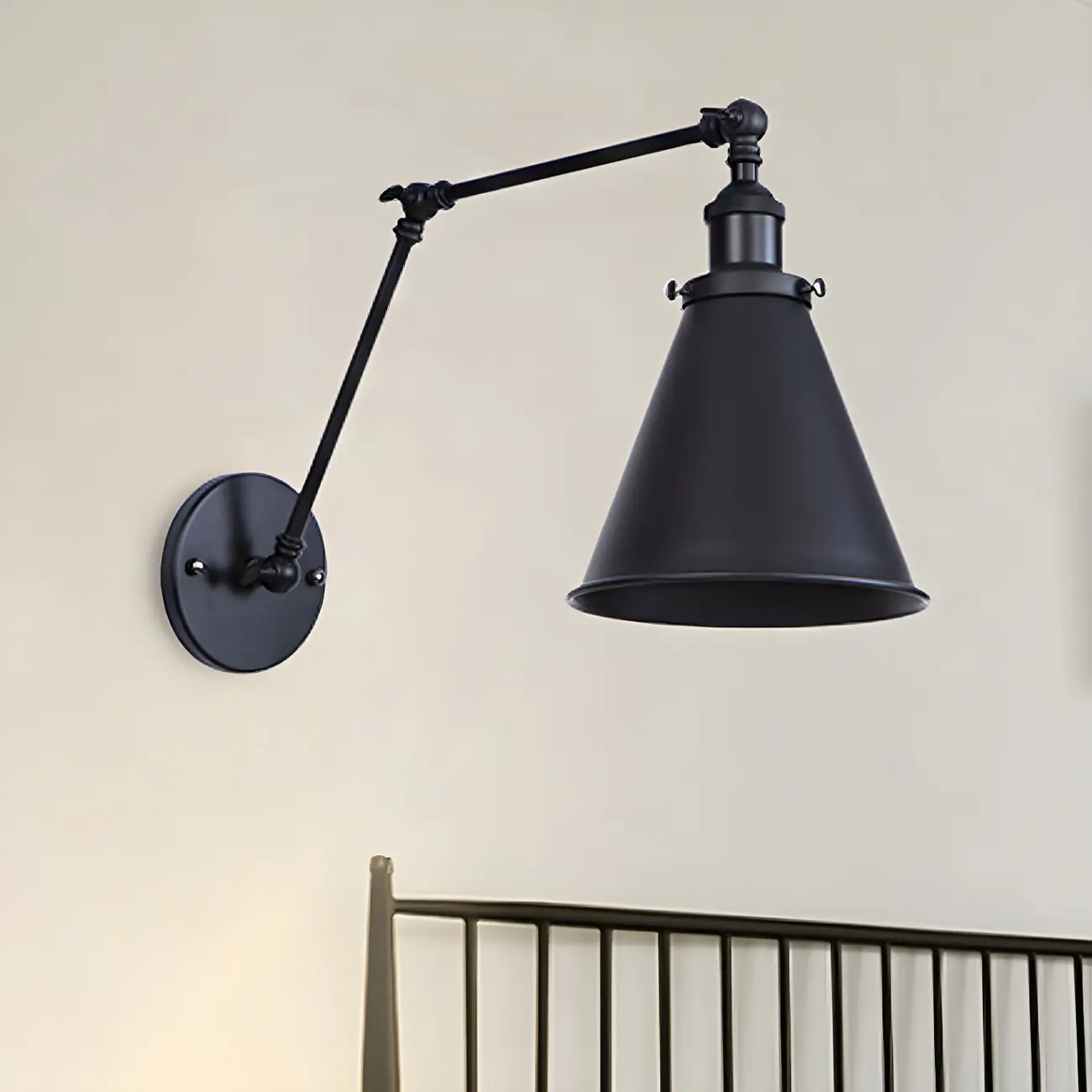 Tapered Metal Black Adjustable Swing Arm Wall Light Image - 3 | homeyfad