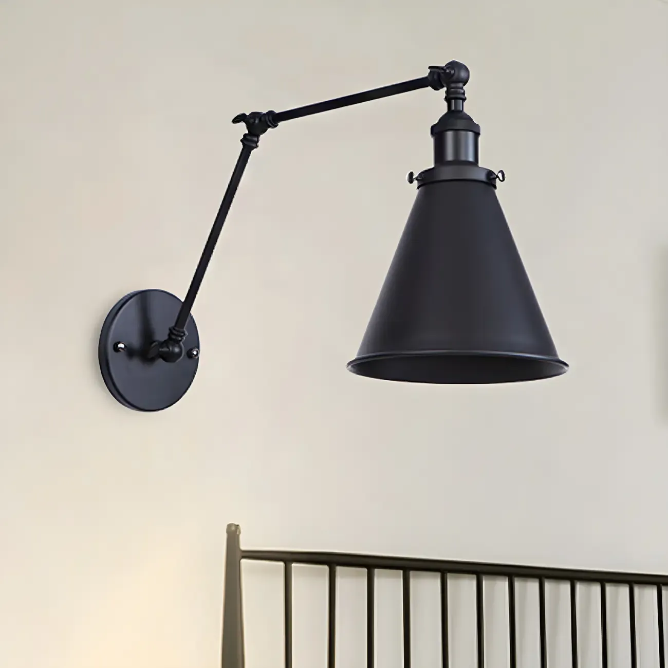Tapered Metal Black Adjustable Swing Arm Wall Light Image - 3