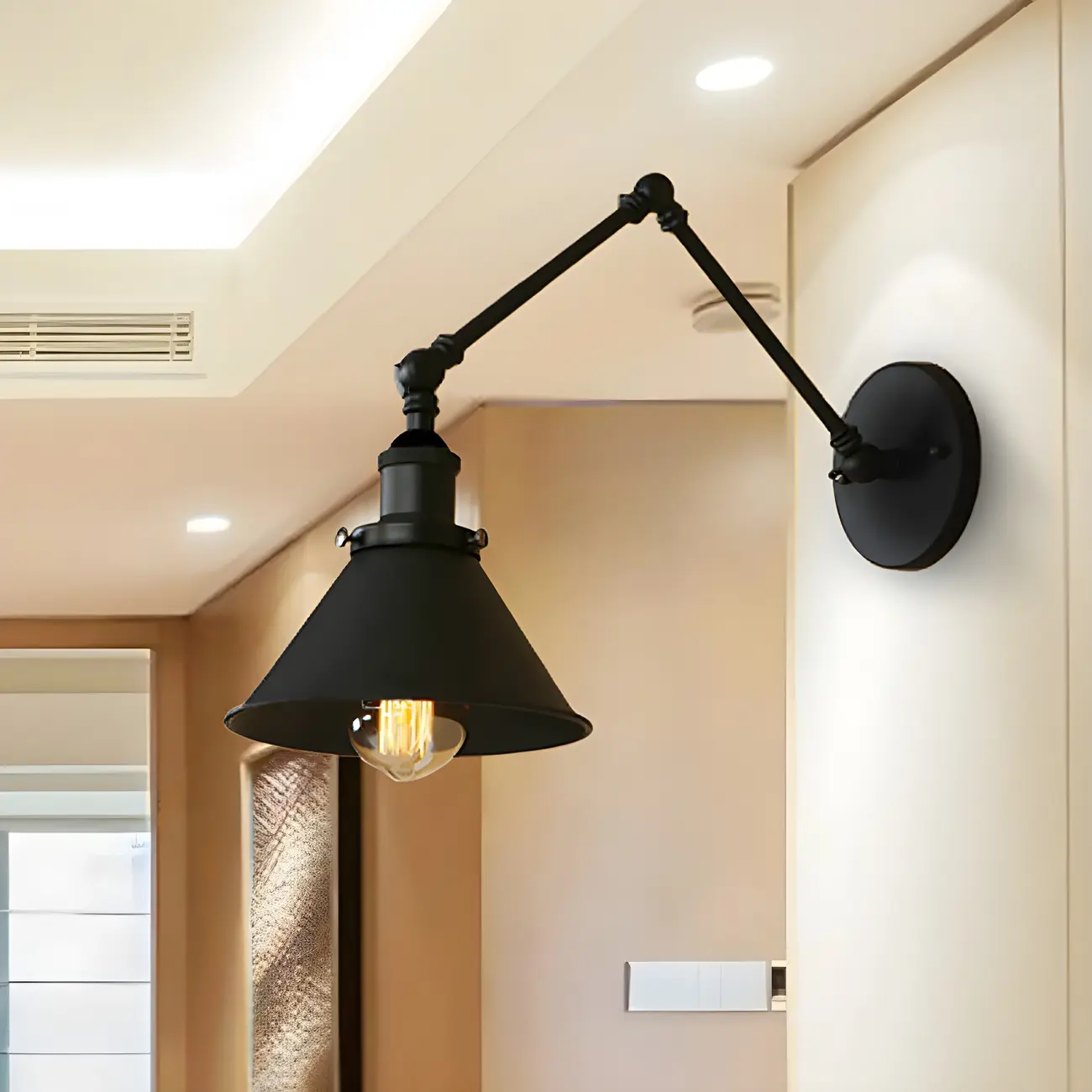 Industrial Metal Black 1-Light Swing Arm Wall Light Image - 2 | homeyfad