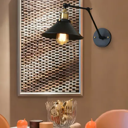 Retro Metal Matte Black Cone Swing Arm Wall Light Image - 2