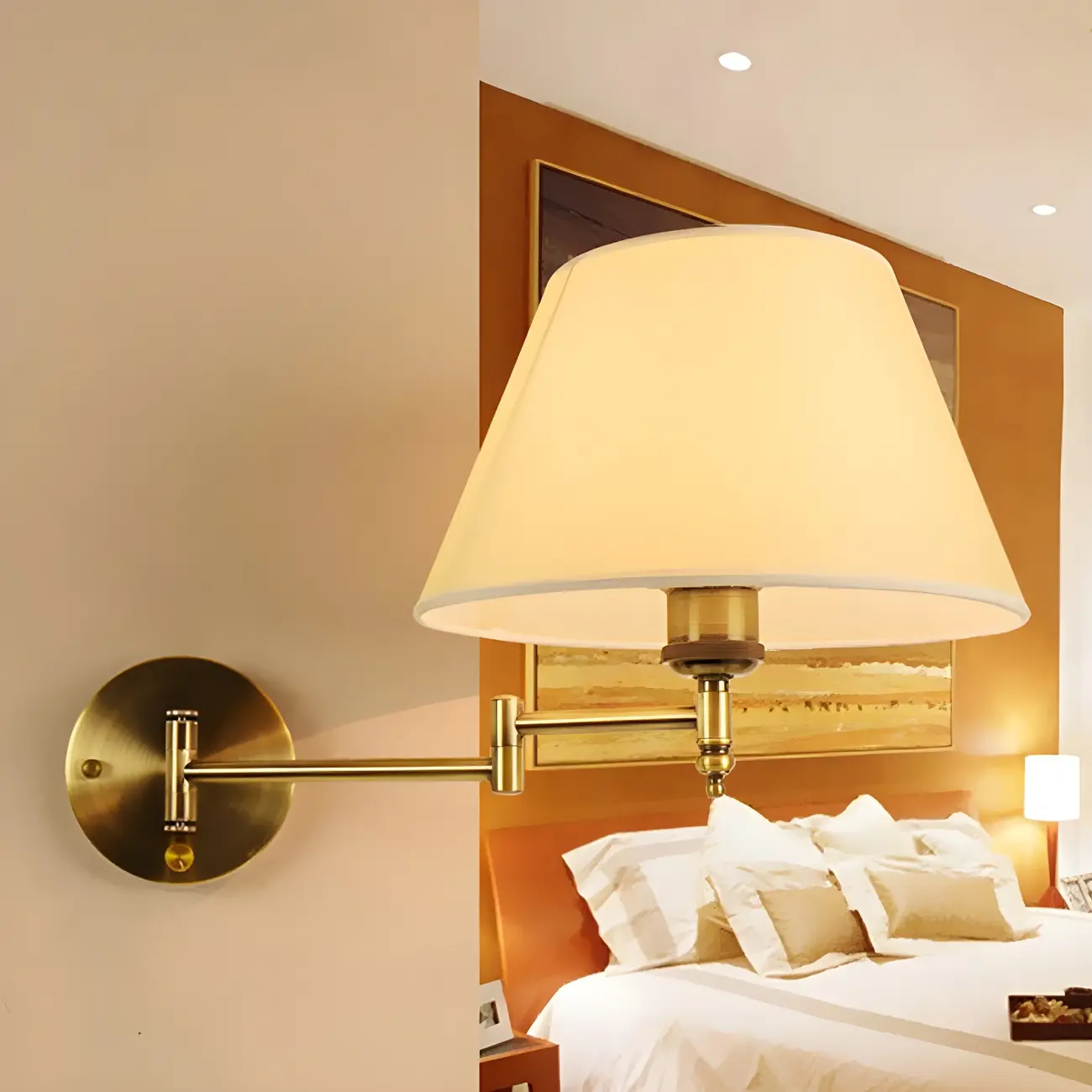 Classic White Fabric Shade Swing Arm Wall Light Image - 3 | homeyfad