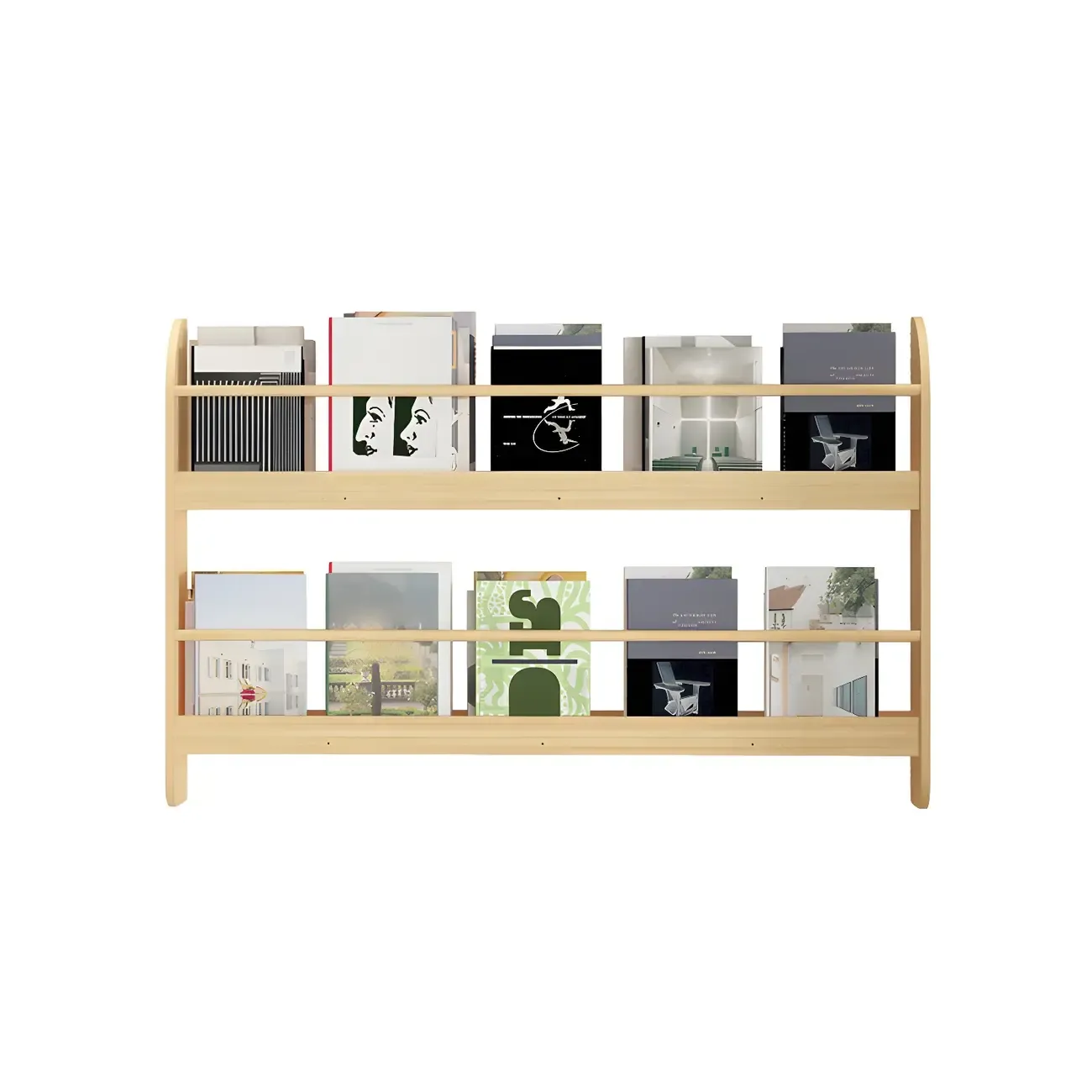 Horizontal Wall-Mounted Light Wood 4-Tier Shelf Unit Image - 10