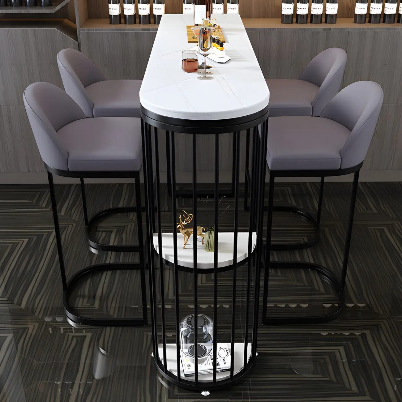 Modern Faux Marble Bar Table with Metal Frame for Kitchen Image - 3 | homeyfad