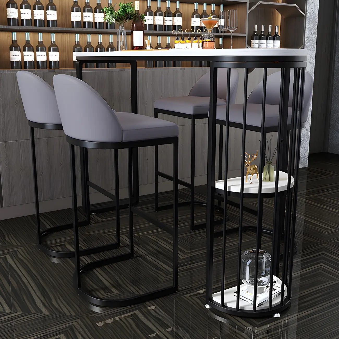 Modern Faux Marble Bar Table with Metal Frame for Kitchen Image - 4 | homeyfad